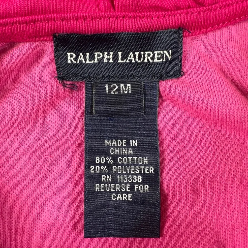 Ralph Lauren Tracksuit Girls 12M Pink Velour Zip Hoodie and Pants Set Vintage